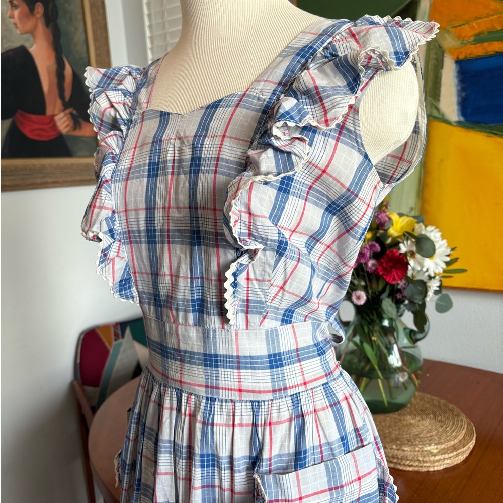 Vintage 50’s Plaid Ruffle Apron Dress - Picture 9 of 12